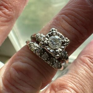 Antique 14k White Gold Diamond Wedding Set - 1940’s Montana